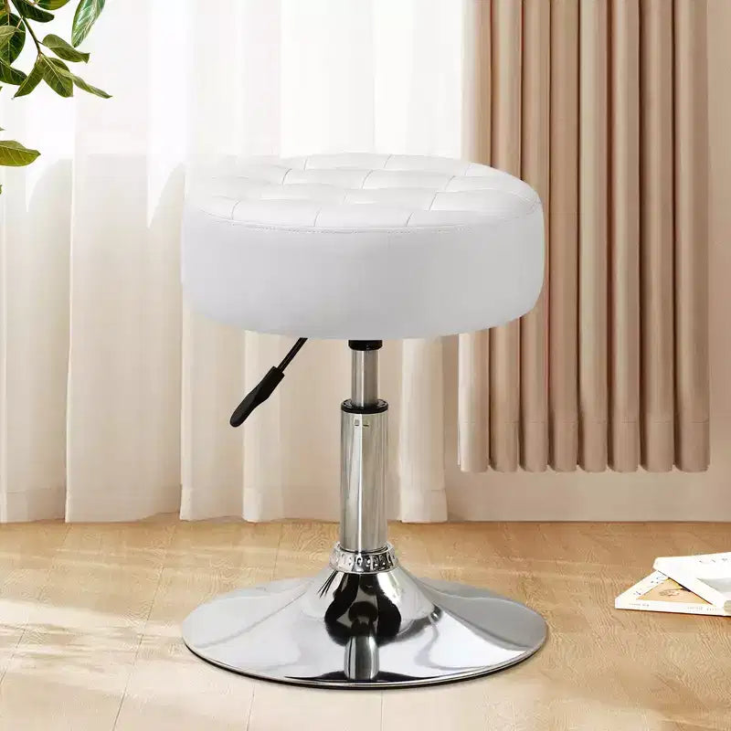 Tabouret de Maquillage Pivotant Réglable Capitonné en Faux Cuir, Grand Pouf Rond de Coiffeuse pour Chambre/Salon, Style Mid-Century, par Furniliving