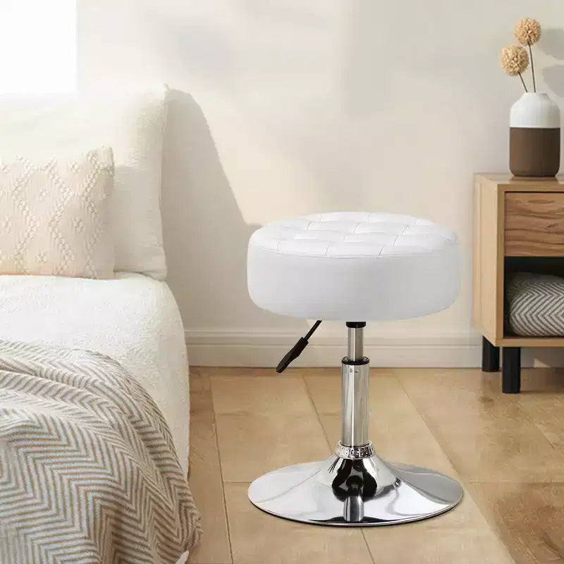 Tabouret de Maquillage Pivotant Réglable Capitonné en Faux Cuir, Grand Pouf Rond de Coiffeuse pour Chambre/Salon, Style Mid-Century, par Furniliving