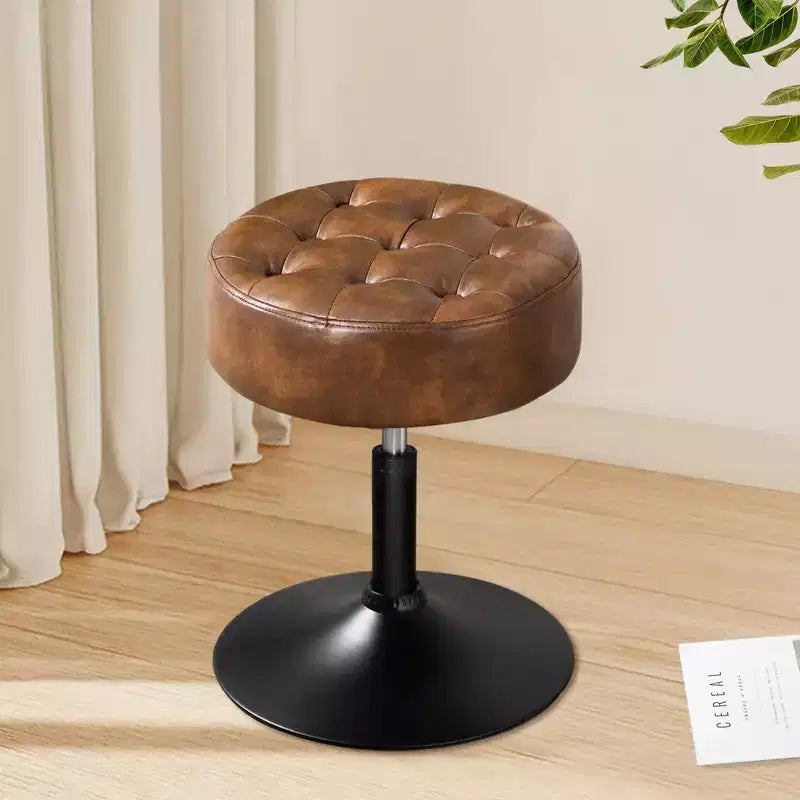 Tabouret de Maquillage Pivotant Réglable Capitonné en Faux Cuir, Grand Pouf Rond de Coiffeuse pour Chambre/Salon, Style Mid-Century, par Furniliving
