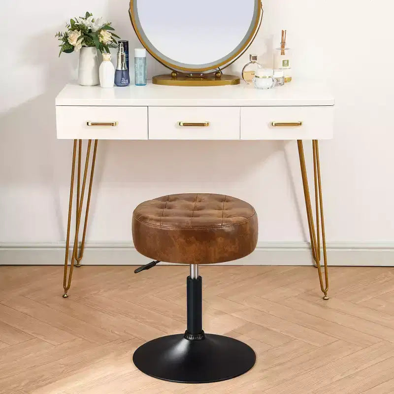 Tabouret de Maquillage Pivotant Réglable Capitonné en Faux Cuir, Grand Pouf Rond de Coiffeuse pour Chambre/Salon, Style Mid-Century, par Furniliving