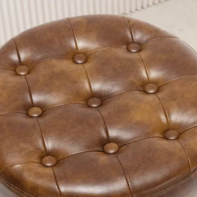Tabouret de Maquillage Pivotant Réglable Capitonné en Faux Cuir, Grand Pouf Rond de Coiffeuse pour Chambre/Salon, Style Mid-Century, par Furniliving