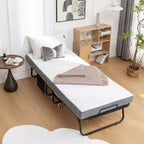 Folding Bed with Mattress, Portable Foldable Bed with 5Memory Foam Mattress and Metal Frame,Roll Away Bed Guest on Wheels with Side Storage Pocket