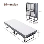 Lit pliant avec matelas, lit pliant portable avec matelas en mousse à mémoire de forme et cadre en métal, lit d'appoint roulant sur roulettes avec pochette de rangement latérale
