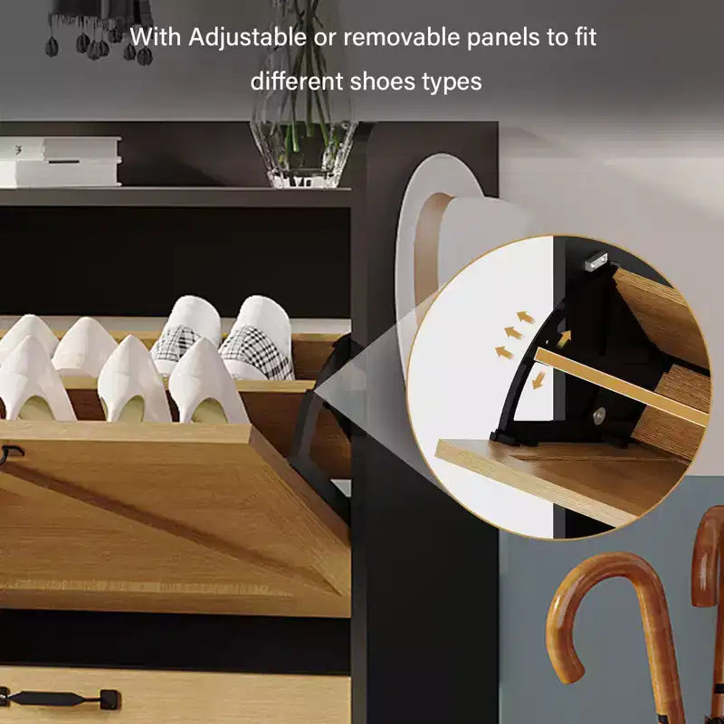 Meuble à chaussures avec 4 tiroirs basculants, meuble de rangement pour chaussures dissimulé et autonome avec rangement ouvert, meuble à chaussures fin pour couloir ou salon