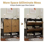 Meuble à chaussures avec 4 tiroirs basculants, meuble de rangement pour chaussures dissimulé et autonome avec rangement ouvert, meuble à chaussures fin pour couloir ou salon
