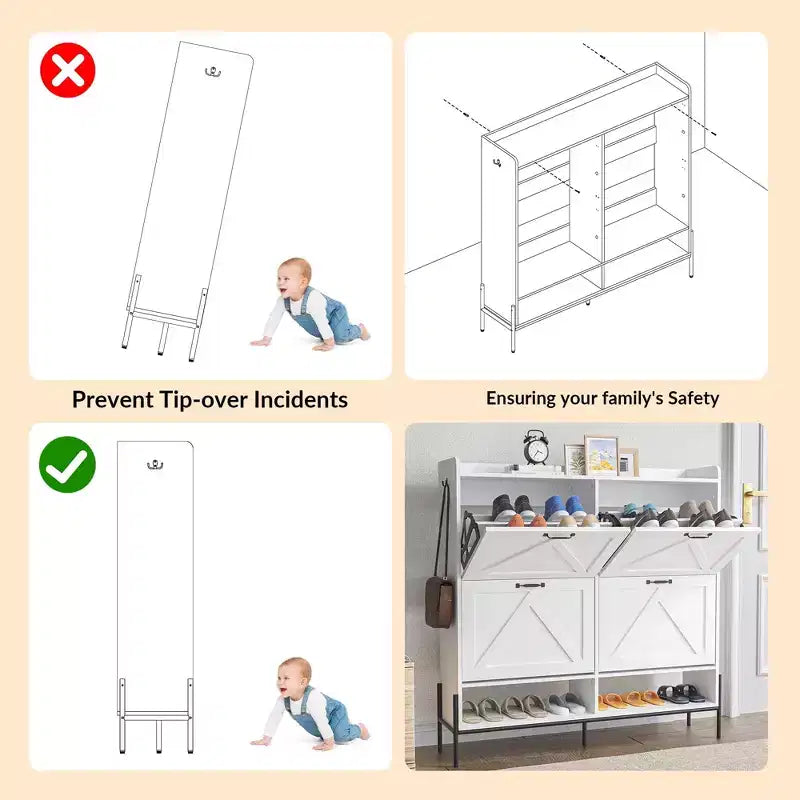 Meuble à chaussures avec 4 tiroirs basculants, meuble de rangement pour chaussures dissimulé et autonome avec rangement ouvert, meuble à chaussures fin pour couloir ou salon