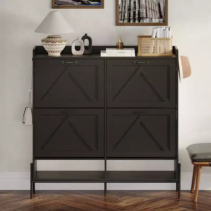 Meuble à chaussures avec 4 tiroirs basculants, meuble de rangement pour chaussures dissimulé et autonome avec rangement ouvert, meuble à chaussures fin pour couloir ou salon