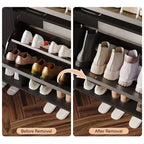 Meuble à chaussures avec 4 tiroirs basculants, meuble de rangement pour chaussures dissimulé et autonome avec rangement ouvert, meuble à chaussures fin pour couloir ou salon