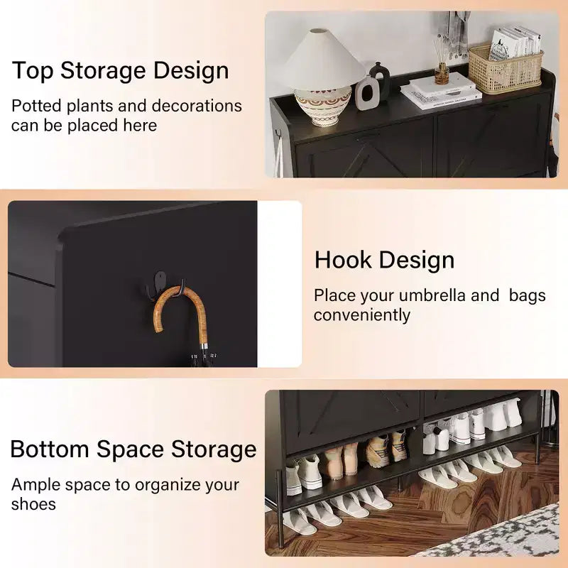 Meuble à chaussures avec 4 tiroirs basculants, meuble de rangement pour chaussures dissimulé et autonome avec rangement ouvert, meuble à chaussures fin pour couloir ou salon