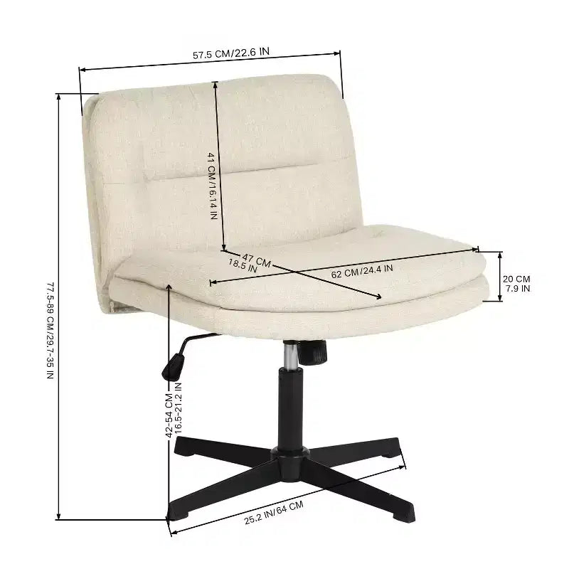 Fauteuil de bureau sans roulettes FurnitureR - Chaise pivotante réglable Criss Cross, dossier mi-hauteur en tissu pour chambre, coiffeuse, bureau, beige