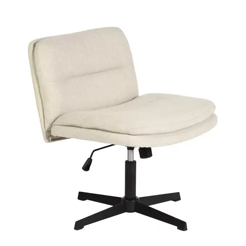 Fauteuil de bureau sans roulettes FurnitureR - Chaise pivotante réglable Criss Cross, dossier mi-hauteur en tissu pour chambre, coiffeuse, bureau, beige