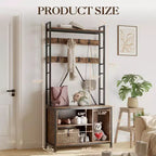Banc d'entrée robuste de 178 cm avec porte-manteau et range-chaussures, organisateur d'entrée avec 8 crochets amovibles pour salon, chambre, hall d'entrée