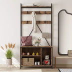 Banc d'entrée robuste de 178 cm avec porte-manteau et range-chaussures, organisateur d'entrée avec 8 crochets amovibles pour salon, chambre, hall d'entrée