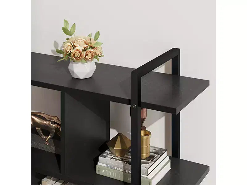 Étagère à livres à 5 niveaux en rotin avec armoire de rangement, bibliothèque de style industriel de 180,6 cm de haut avec étagères ouvertes et cadre en métal pour le salon