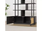 Étagère à livres à 5 niveaux en rotin avec armoire de rangement, bibliothèque de style industriel de 180,6 cm de haut avec étagères ouvertes et cadre en métal pour le salon