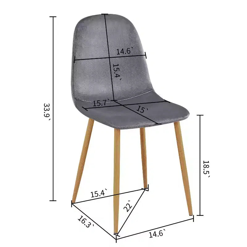 FurnitureR Lot de 4 chaises de salle à manger, sièges de salle à manger en velours, chaises de cuisine sans accoudoirs, chaise d'appoint à dossier mi-hauteur pour salon, chambre, bureau à domicile, gris