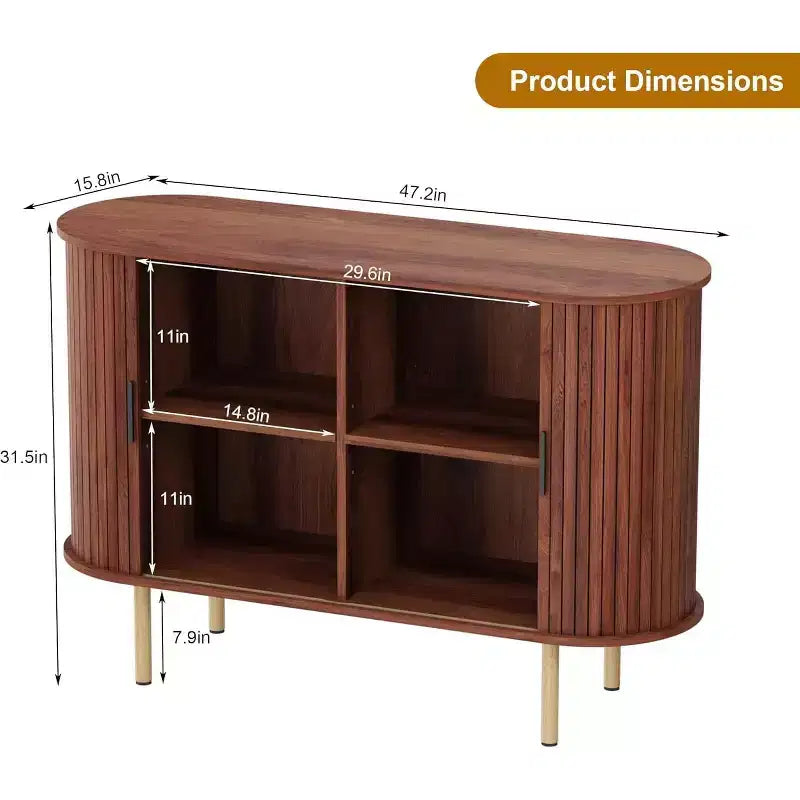 GustoWave 47 Buffet bas cannelé avec portes coulissantes, Meuble de rangement d'appoint moderne en bois avec étagères réglables