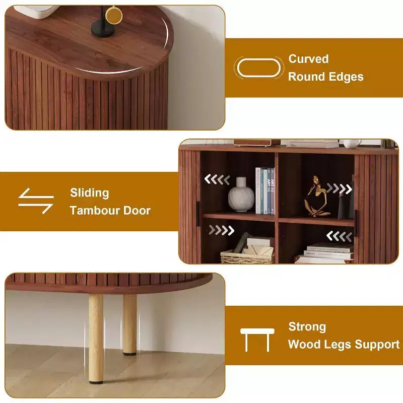 GustoWave 47 Buffet bas cannelé avec portes coulissantes, Meuble de rangement d'appoint moderne en bois avec étagères réglables