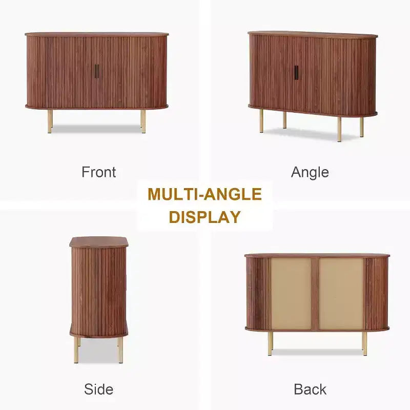 GustoWave 47 Buffet bas cannelé avec portes coulissantes, Meuble de rangement d'appoint moderne en bois avec étagères réglables