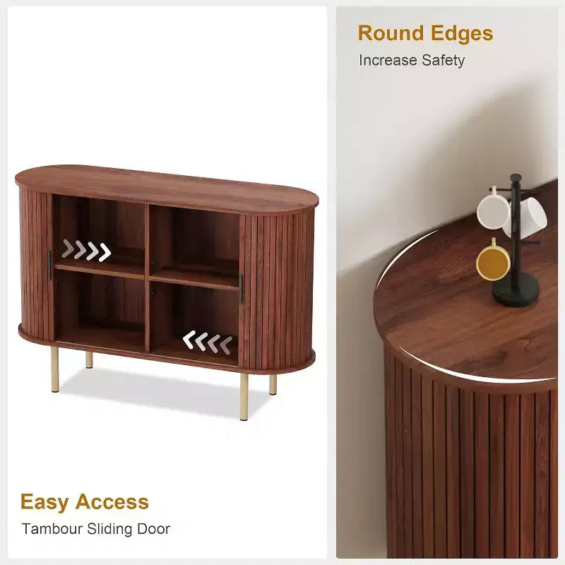 GustoWave 47 Buffet bas cannelé avec portes coulissantes, Meuble de rangement d'appoint moderne en bois avec étagères réglables