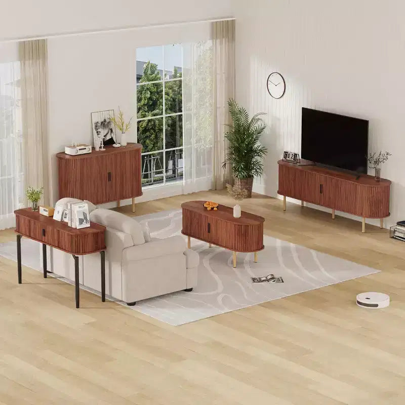 GustoWave 47 Buffet bas cannelé avec portes coulissantes, Meuble de rangement d'appoint moderne en bois avec étagères réglables