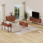 GustoWave 47 Buffet bas cannelé avec portes coulissantes, Meuble de rangement d'appoint moderne en bois avec étagères réglables