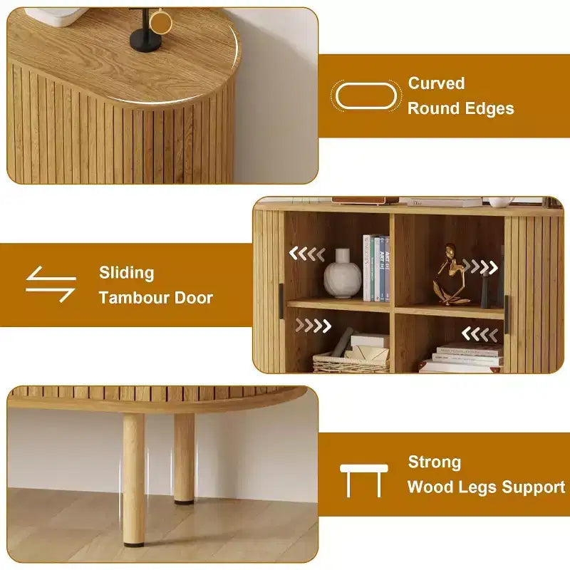 GustoWave 47 Buffet bas cannelé avec portes coulissantes, Meuble de rangement d'appoint moderne en bois avec étagères réglables