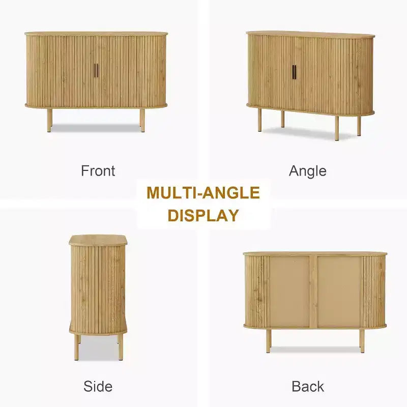 GustoWave 47 Buffet bas cannelé avec portes coulissantes, Meuble de rangement d'appoint moderne en bois avec étagères réglables
