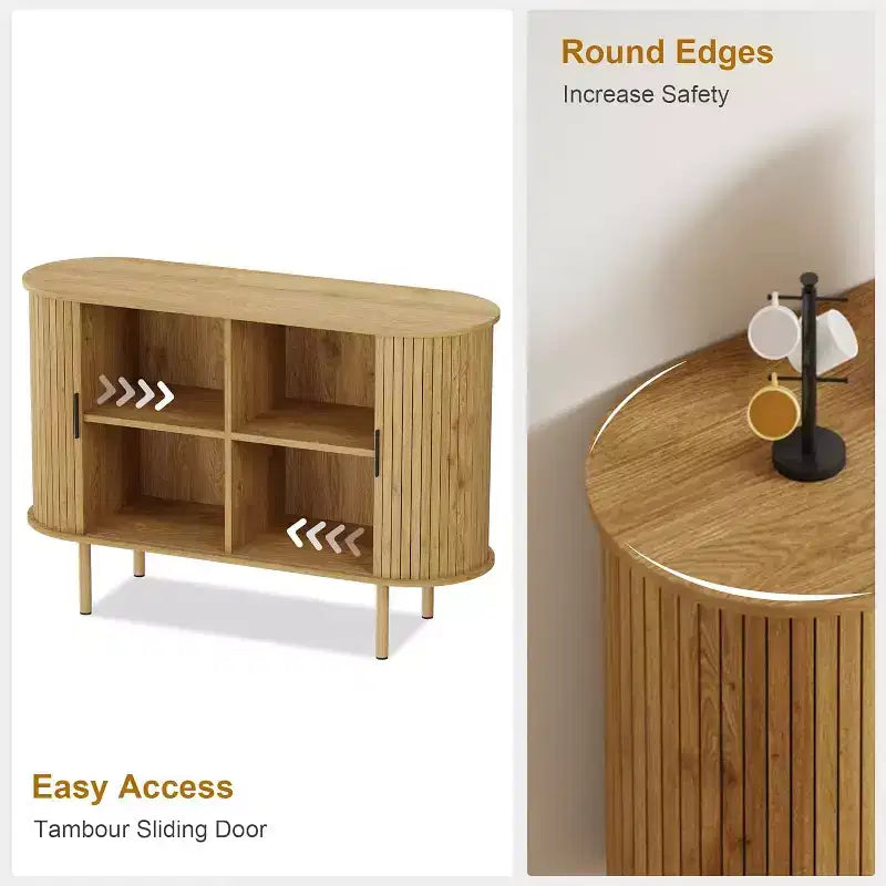 GustoWave 47 Buffet bas cannelé avec portes coulissantes, Meuble de rangement d'appoint moderne en bois avec étagères réglables