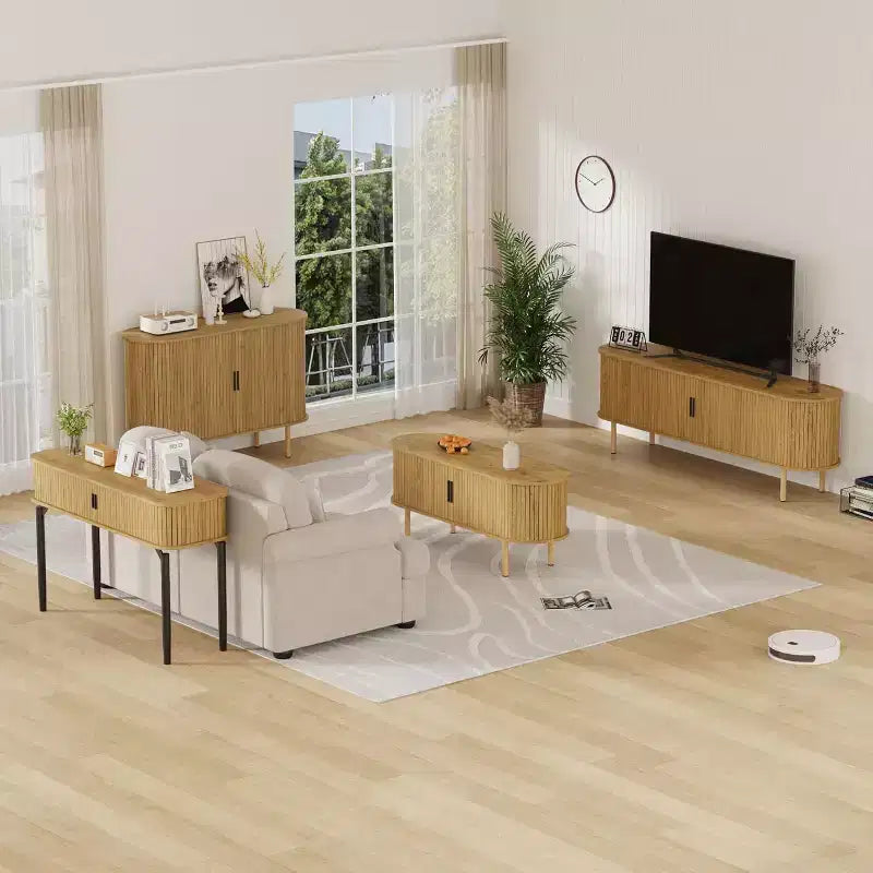 GustoWave 47 Buffet bas cannelé avec portes coulissantes, Meuble de rangement d'appoint moderne en bois avec étagères réglables
