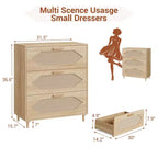 Commode 3 tiroirs en rotin pour chambre à coucher, commode moderne en rotin avec tiroirs en bois, armoires de rangement en bois pour chambres à coucher, salons et entrées.