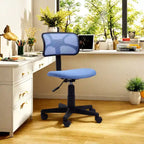 FurnituureR Chaise de bureau dossier bas, chaise de bureau en maille sans accoudoirs, pivotante ergonomique réglable à roulettes pour bureau à domicile, chambre à coucher, étude, bleu