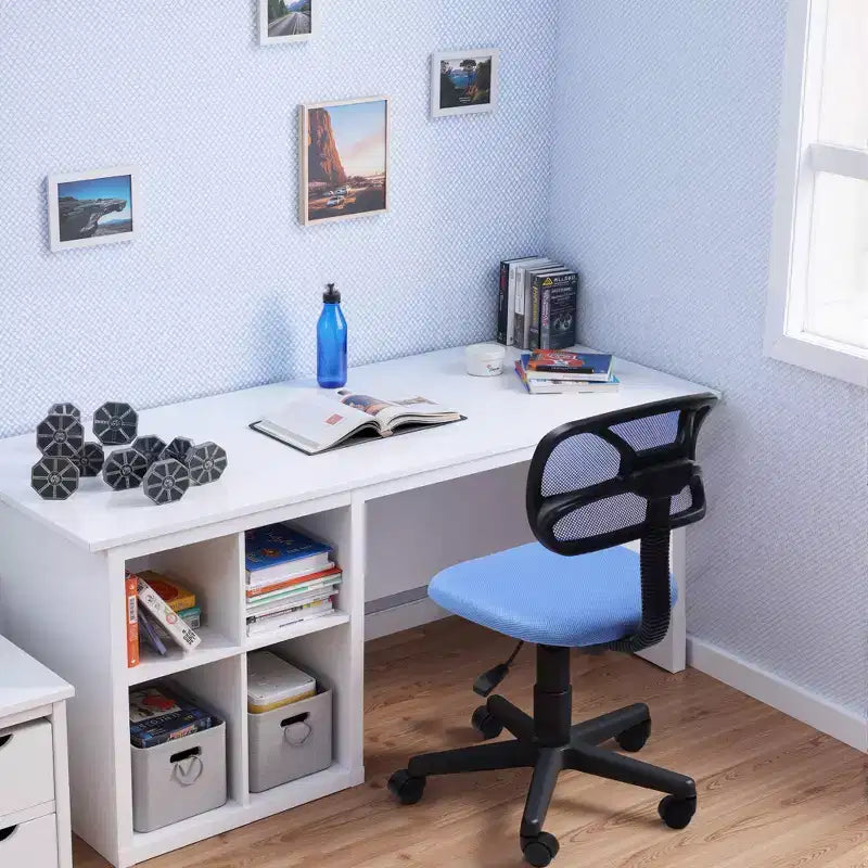 FurnituureR Chaise de bureau dossier bas, chaise de bureau en maille sans accoudoirs, pivotante ergonomique réglable à roulettes pour bureau à domicile, chambre à coucher, étude, bleu