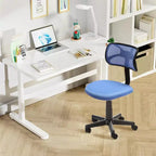 FurnituureR Chaise de bureau dossier bas, chaise de bureau en maille sans accoudoirs, pivotante ergonomique réglable à roulettes pour bureau à domicile, chambre à coucher, étude, bleu