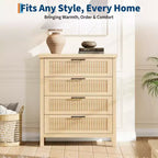 Commode à tiroirs cannelés COZONY, meuble de rangement 4 tiroirs en bois composite pour chambre, salon et couloir