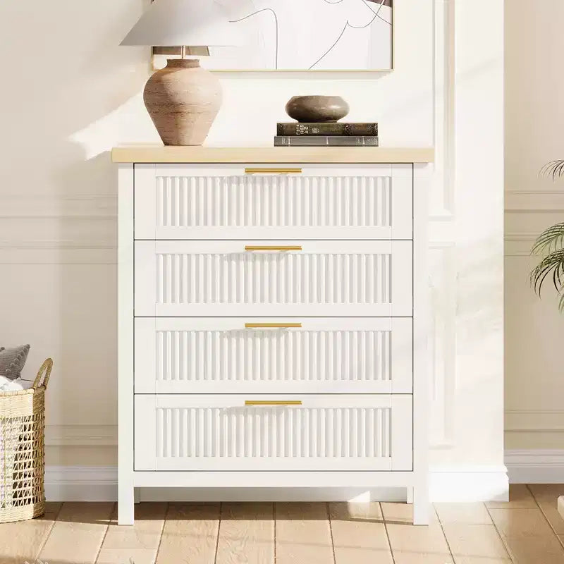Commode à tiroirs cannelés COZONY, meuble de rangement 4 tiroirs en bois composite pour chambre, salon et couloir