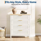 Commode à tiroirs cannelés COZONY, meuble de rangement 4 tiroirs en bois composite pour chambre, salon et couloir