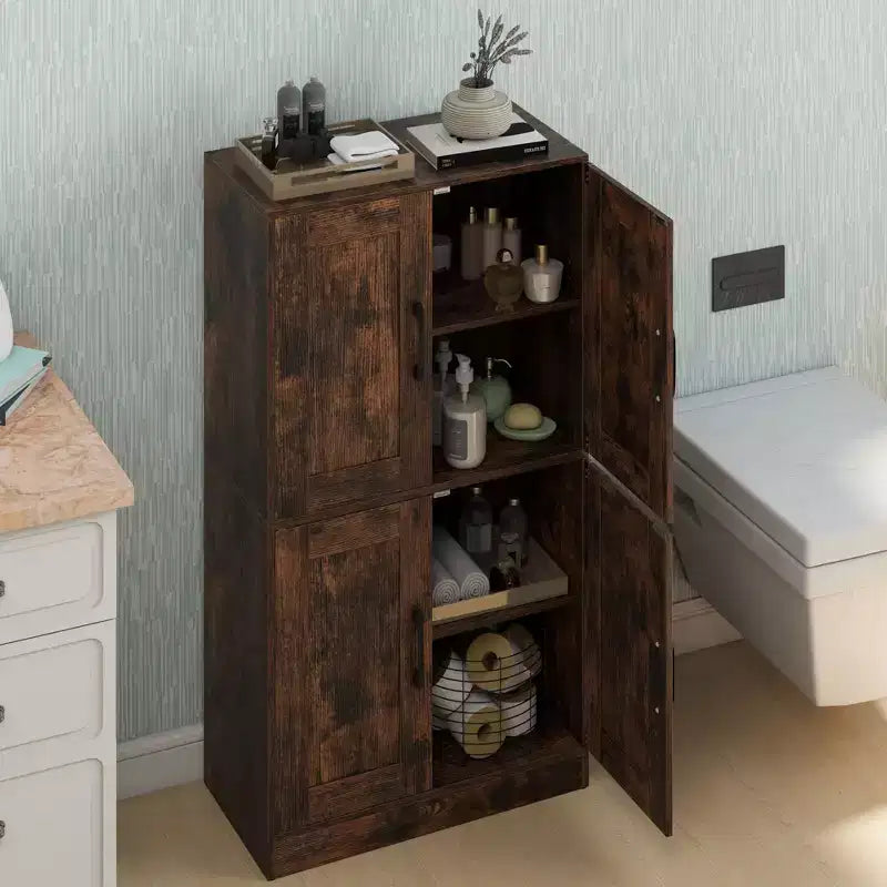 Costway Meuble de Salle de Bain avec Portes et Étagères Réglables Organisateur de Rangement pour Salon Blanc/Noir/Marron