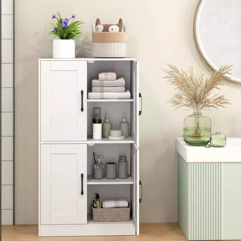 Costway Meuble de Salle de Bain avec Portes et Étagères Réglables Organisateur de Rangement pour Salon Blanc/Noir/Marron