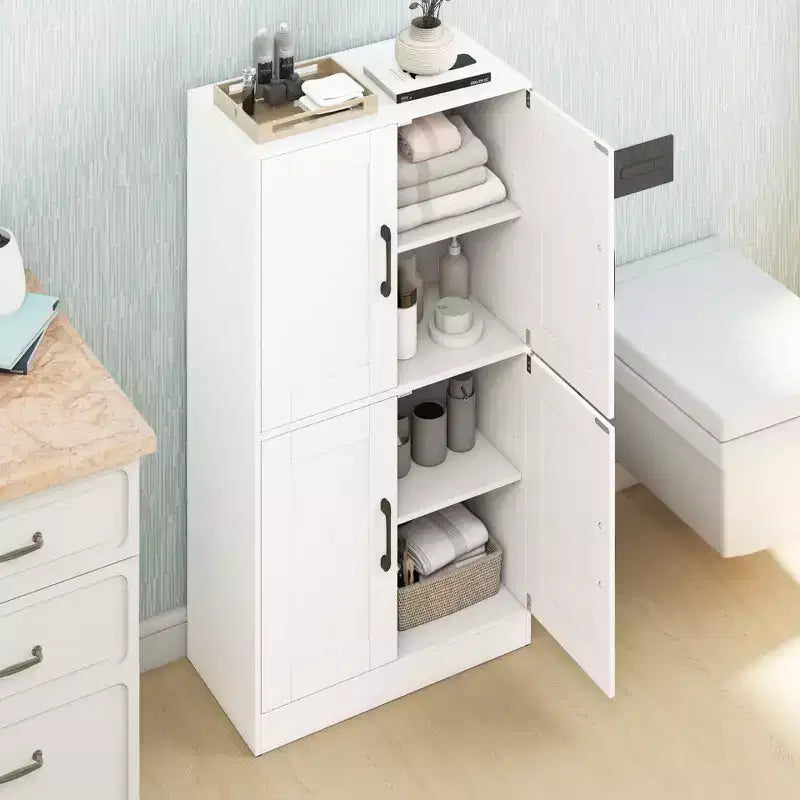 Costway Meuble de Salle de Bain avec Portes et Étagères Réglables Organisateur de Rangement pour Salon Blanc/Noir/Marron