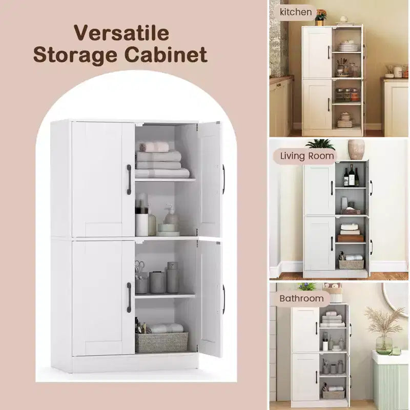 Costway Meuble de Salle de Bain avec Portes et Étagères Réglables Organisateur de Rangement pour Salon Blanc/Noir/Marron