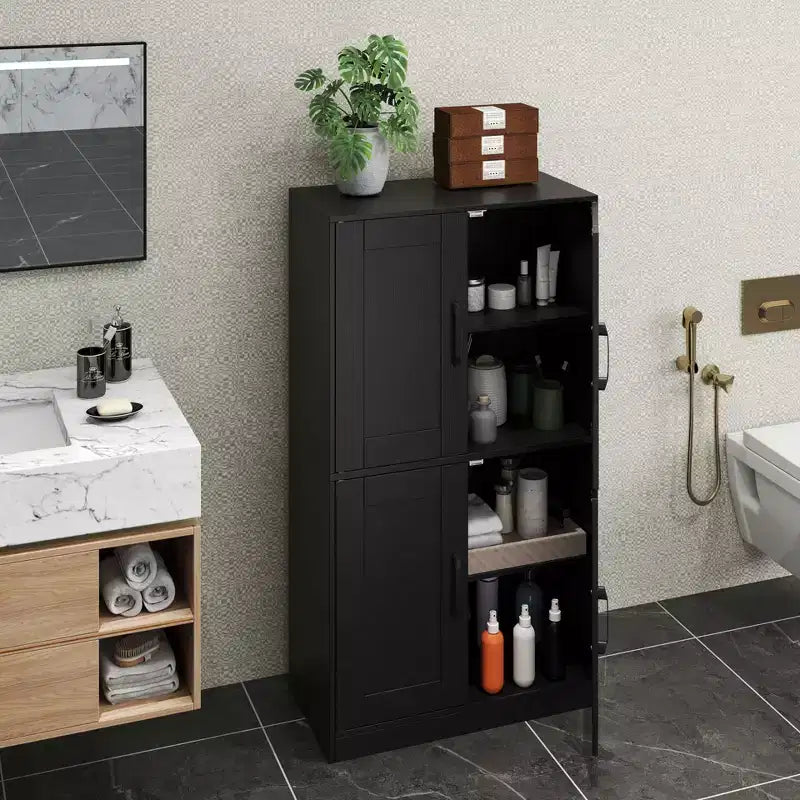 Costway Meuble de Salle de Bain avec Portes et Étagères Réglables Organisateur de Rangement pour Salon Blanc/Noir/Marron