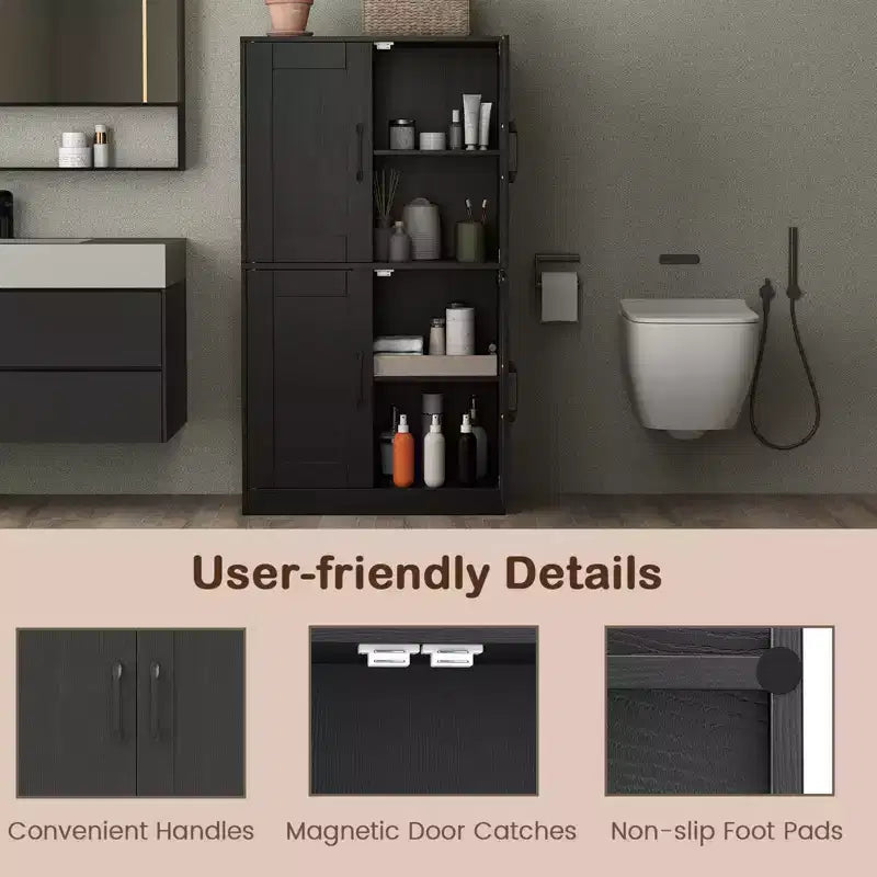 Costway Meuble de Salle de Bain avec Portes et Étagères Réglables Organisateur de Rangement pour Salon Blanc/Noir/Marron