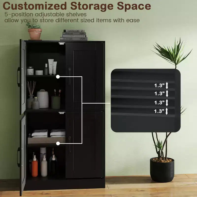 Costway Meuble de Salle de Bain avec Portes et Étagères Réglables Organisateur de Rangement pour Salon Blanc/Noir/Marron