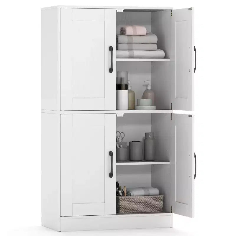 Costway Meuble de Salle de Bain avec Portes et Étagères Réglables Organisateur de Rangement pour Salon Blanc/Noir/Marron