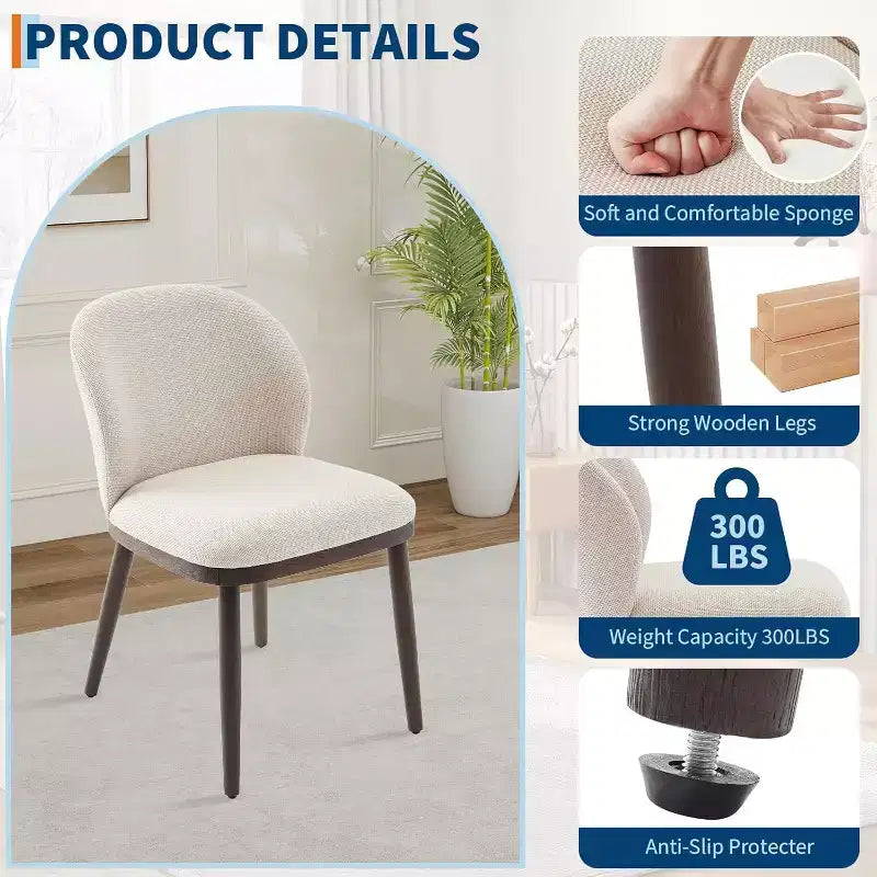 Lot de 2 chaises de salle à manger modernes rembourrées avec dossier ergonomique, chaises de salle à manger capacité 120kg avec pieds en bois pour salle à manger