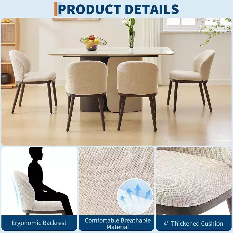 Lot de 2 chaises de salle à manger modernes rembourrées avec dossier ergonomique, chaises de salle à manger capacité 120kg avec pieds en bois pour salle à manger