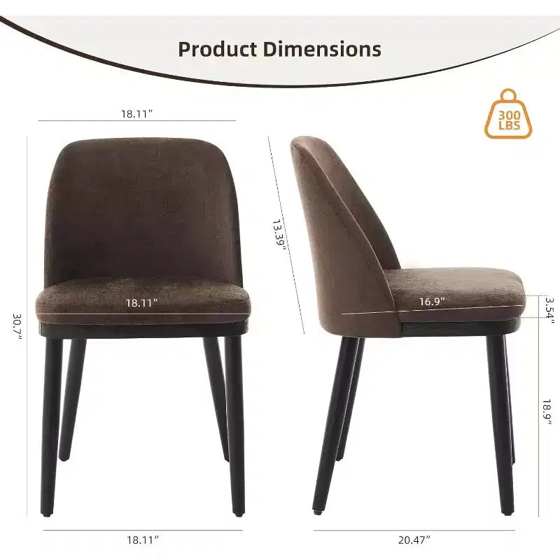 Lot de 2 chaises de salle à manger en bois, chaises d'appoint de cuisine modernes rembourrées en tissu, chaise de salle à manger de ferme