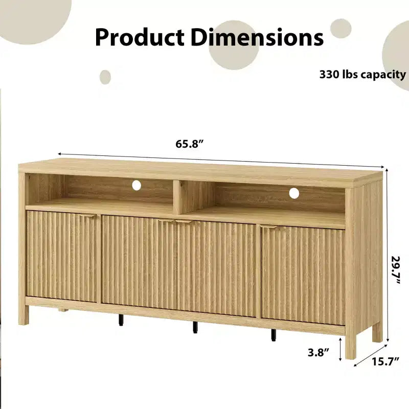 GustoWave Buffet de salle à manger 65,8 po avec porte cannelée, Armoire de rangement de cuisine moderne avec porte cannelée, Texture bois élégante