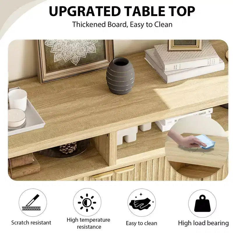 GustoWave Buffet de salle à manger 65,8 po avec porte cannelée, Armoire de rangement de cuisine moderne avec porte cannelée, Texture bois élégante